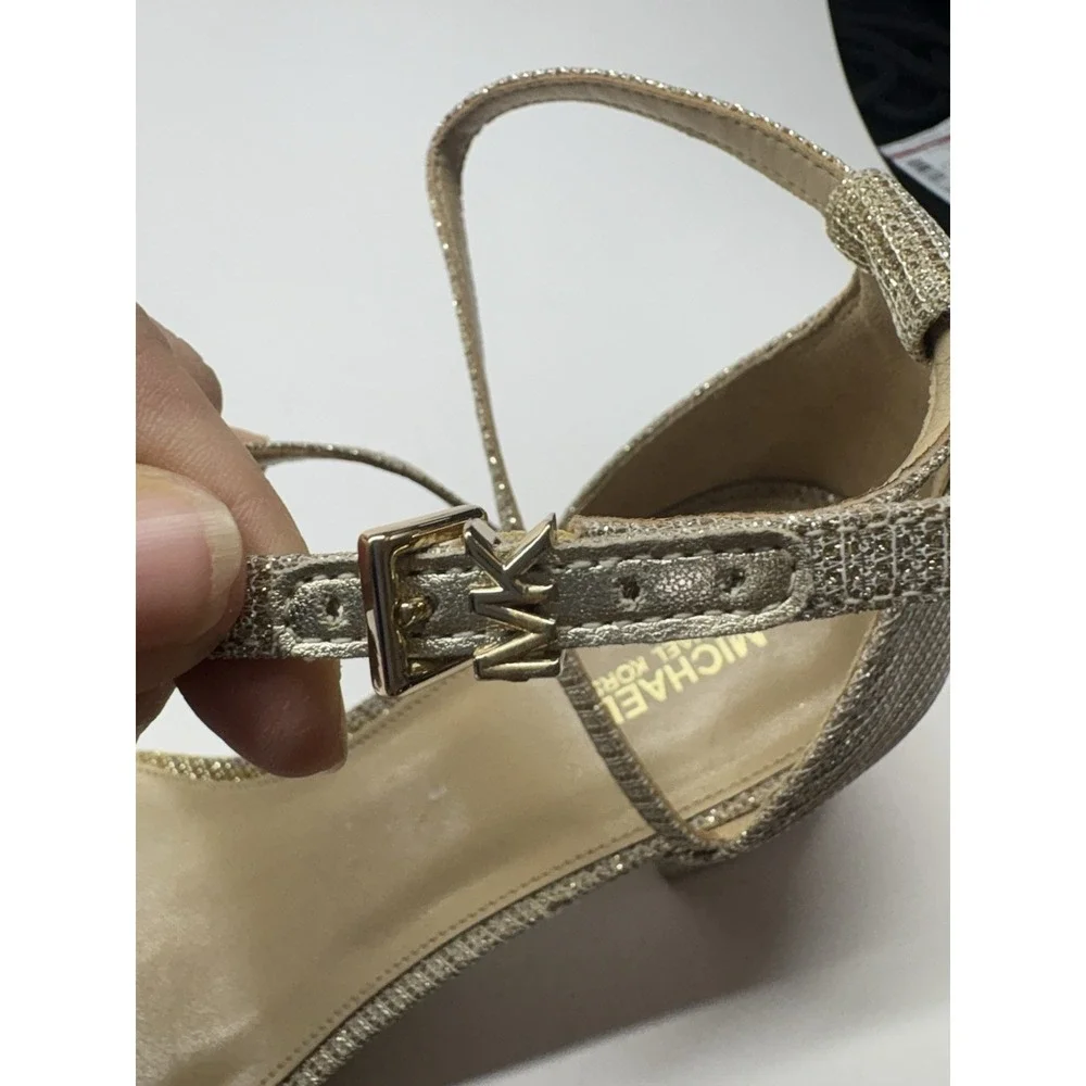 Michael Kors Serena Flex Ankle Strap Dress Sandals Women 10M Block Heel Gold
